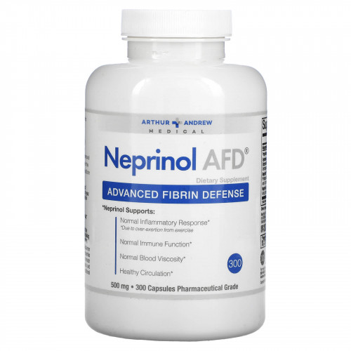 Arthur Andrew Medical, Neprinol AFD, усовершенствованное средство для защиты организма от вредного воздействия фибрина, 500 мг, 300 капсул