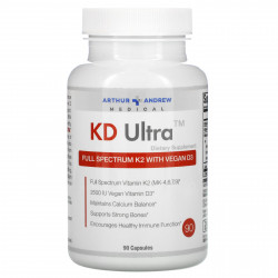 Arthur Andrew Medical, KD Ultra, полный спектр K2 с веганским витамином D3, 90 капсул