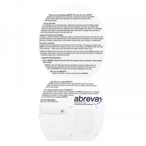 Abreva, Средство для лечения герпеса и волдырей, 2 г (0,07 унции)