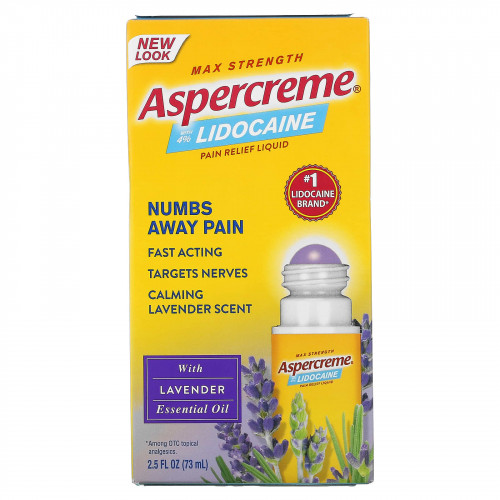 Aspercreme, Обезболивающее средство Max Strength, с 4% лидокаина, эфирное масло лаванды, 73 мл (2,5 жидк. Унции)