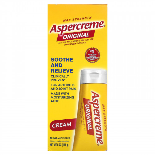 Aspercreme, Оригинальный обезболивающий крем с 10% салицилатом троламина, максимальная сила действия, без отдушек, 141 г (5 унций)