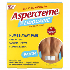Aspercreme, Обезболивающий пластырь с 4% лидокаином, максимальная сила, без отдушек, 5 пластырей (10 см x 14 см) каждый