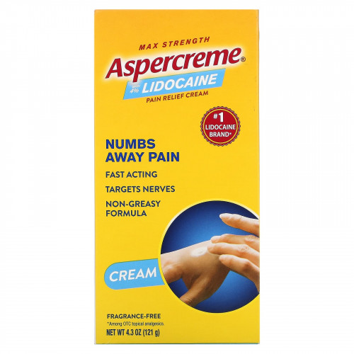 Aspercreme, Обезболивающий крем с 4% лидокаином, максимальная сила действия, без отдушек, 121 г (4,3 унции)