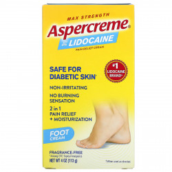 Aspercreme, Обезболивающий крем для ног с 4% лидокаином, максимальная сила действия, без отдушек, 113 г (4 унции)