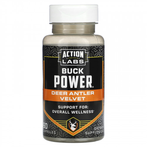 Action Labs, Для мужчин, Buck Power, бархат из оленьих рогов, 60 капсул