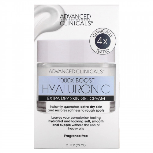 Advanced Clinicals, 1000X Boost Hyaluronic, Extra Dry Skin Gel Cream, Fragrance Free, 2 fl. oz. (59 ml)