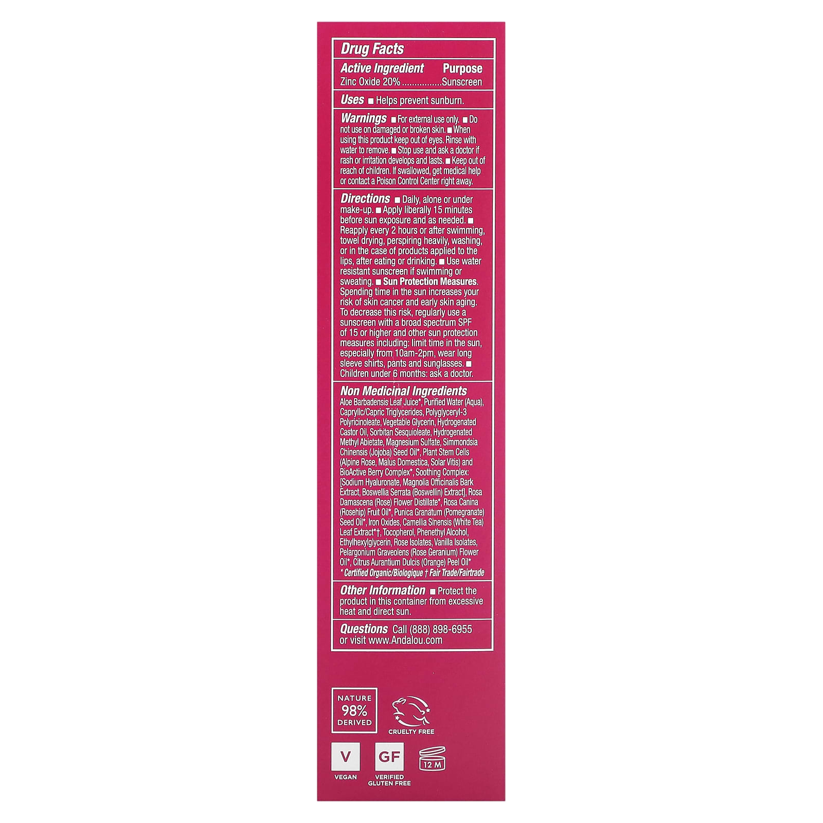 Andalou Naturals, 1000 Roses, CC, тон и коррекция, для чувствительной кожи, SPF 30, легкий загар, 58 мл (2 жидк. унции)