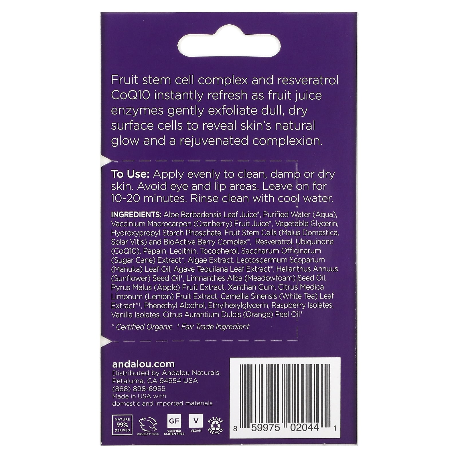 Andalou Naturals, мгновенное омоложение, маска с 8 ягодами, фруктами и ферментами, 8 г (0,28 унций)