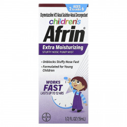 Afrin, Детский, увлажняющий спрей для заложенности носа, для детей от 2 до 6 лет, 15 мл (1/2 жидк. Унции)