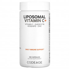 Codeage, витамины, липосомальный витамин C+, витамин C, кверцетин, шиповник, цинк, 180 капсул