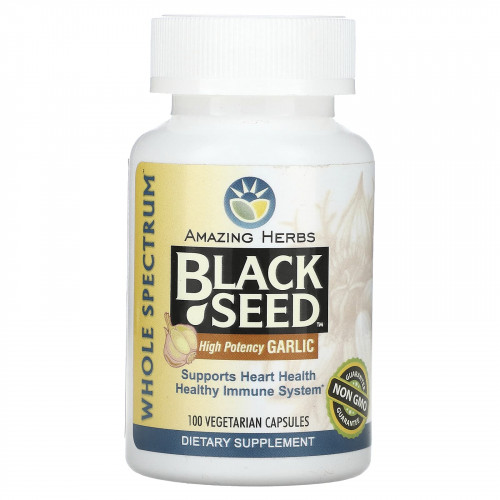 Amazing Herbs, Black Seed, высокоэффективный чеснок, 100 вегетарианских капсул