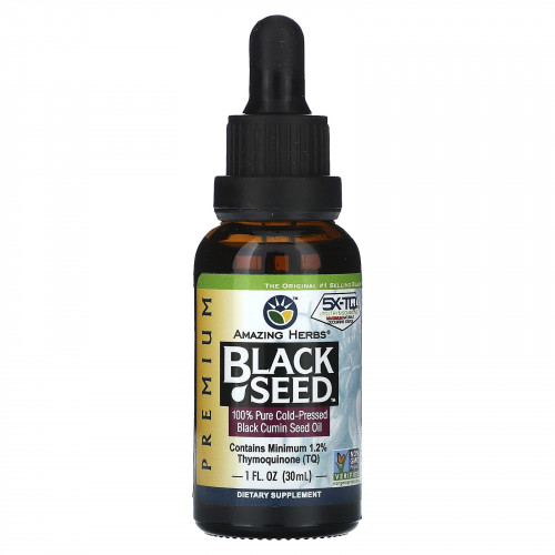 Amazing Herbs, Black Seed, 100% чистое масло семян черного тмина холодного отжима, 30 мл (1 жидк. Унция)