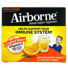 AirBorne, добавка для поддержки иммунной системы, со вкусом апельсина, 3 пробирки, по 10 шипучих таблеток