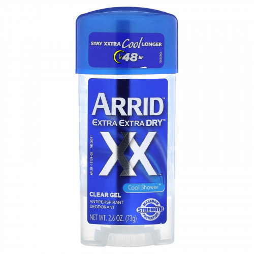 Arrid, Extra Extra Dry XX, прозрачный гель-дезодорант-антиперспирант, прохладный душ, 73 г (2,6 унции)