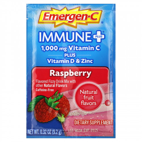 Emergen-C, Immune +, витамин C, витамин D и цинк, малина, 30 пакетиков по 9,2 г (0,32 унции)