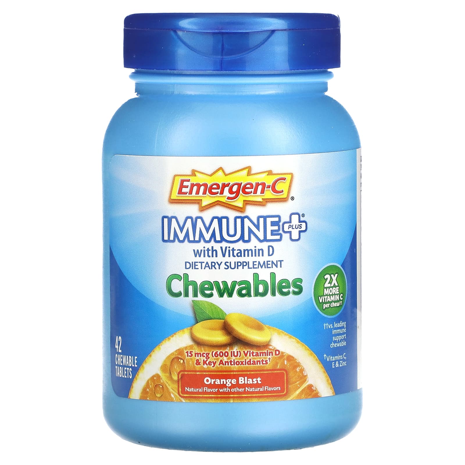 Emergen-C, Immune Plus, с витамином D, апельсиновый сок, 42 жевательные таблетки