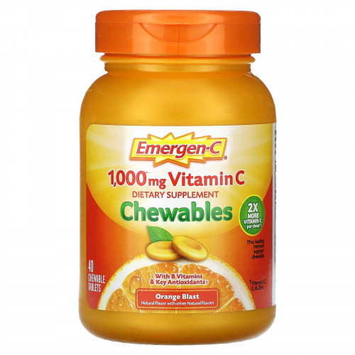 Emergen-C, Жевательные таблетки с витамином C, апельсиновый сок, 500 мг, 40 жевательных таблеток