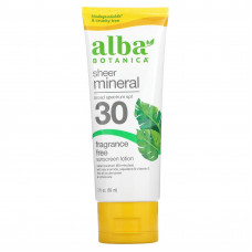 Alba Botanica, Солнцезащитный крем на минеральной основе, для чувствительной кожи, не содержит отдушек, SPF(солнцезащитный фактор) 30, 113 г (4 унц.)