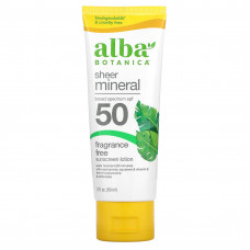 Alba Botanica, Sheer Mineral, минеральный солнцезащитный лосьон, SPF 50, без отдушки, 89 мл (3 жидк. унции)