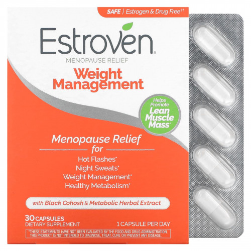 Estroven, средство для облегчения менопаузы и контроля веса, 30 капсул для ежедневного приема