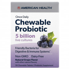 American Health, Один раз в день жевательный пробиотик, из натурального винограда, 5 млрд КОЕ, 30 жевательных таблеток