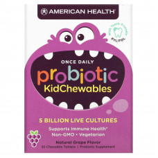 American Health, Жевательные таблетки Probiotic Kid, жевательные таблетки, натуральный виноградный вкус, 5 млрд живых культур, 30 жевательных таблеток