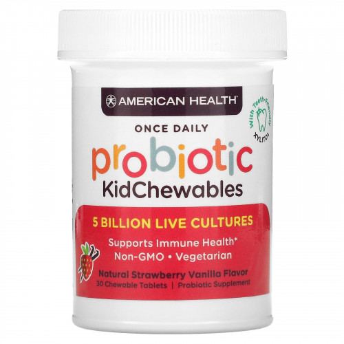 American Health, KidChewables, пробиотик для детей, натуральный вкус клубники и ванили, 5 млрд живых культур, 30 жевательных таблеток