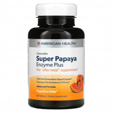 American Health, Super Papaya Enzyme Plus, жевательные таблетки с ферментами, папайя, 180 шт.
