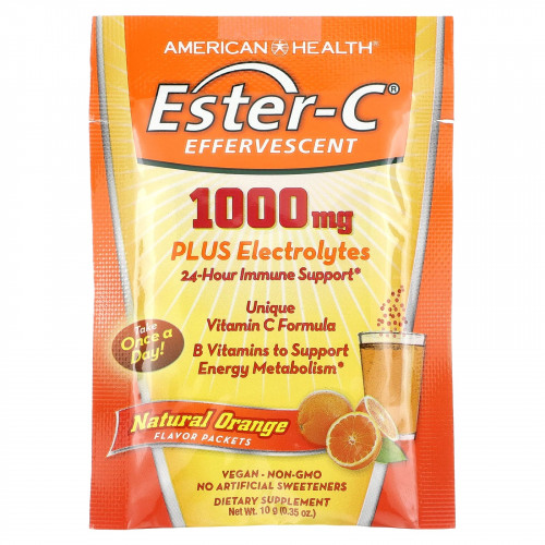 American Health, Ester-C, шипучий вкус, натуральный апельсин, 1000 мг, 21 пакетик по 10 г (0,35 унции)