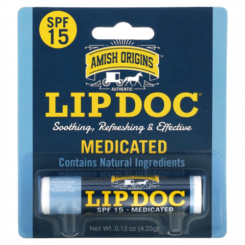 Amish Origins, Lip Doc, Medicated, SPF 15, 4,25 г (0,15 унции)