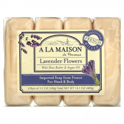A La Maison de Provence, кусковое мыло для рук и тела с ароматом лаванды, 4 куска по 100 г (3,5 унции)
