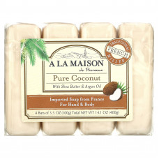 A La Maison de Provence, Мыло для рук & тела, Чистый кокос, 4 бруска по 3.5 унции