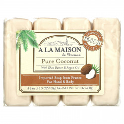 A La Maison de Provence, Мыло для рук & тела, Чистый кокос, 4 бруска по 3.5 унции