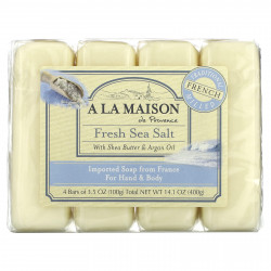 A La Maison de Provence, мыло для рук и тела, морская соль, 4 бруска по 100 г (3,5 унции) каждый