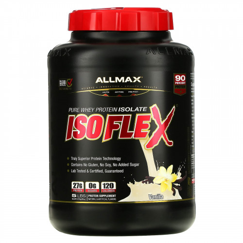 ALLMAX, Isoflex, чистый изолят сывороточного белка (фильтрация заряженными ионными частицами), со вкусом ванили, 2,27 кг (5 фунтов)