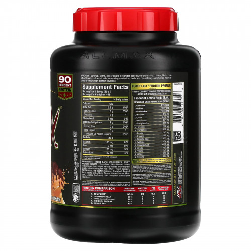 ALLMAX, Isoflex, 100% ультра-чистый изолят сывороточного протеина (фильтрация отрицательно заряженными ионами), шоколад и арахисовое масло, 5 фунтов (2,27 кг)