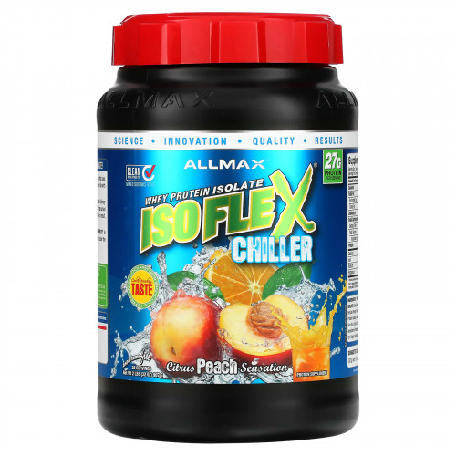 ALLMAX, Isoflex Chiller, сверхчистый 100%-ный изолят сывороточного протеина (фильтрация ИСП частицами, заряженными ионами), цитрусово-персиковое ощущение, 2 фунта (907 г)