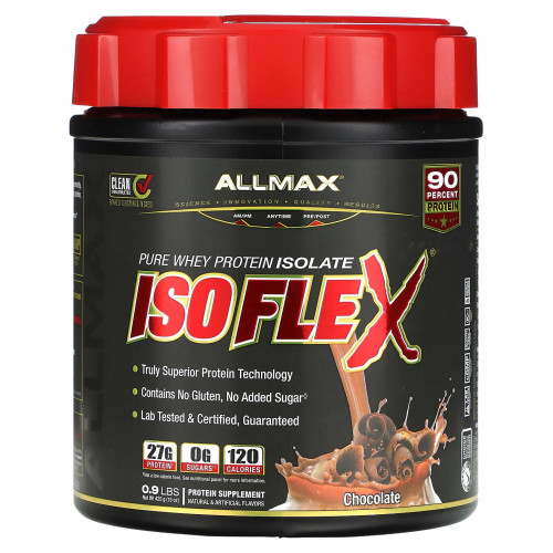 ALLMAX, Isoflex, на 100% чистый изолят сывороточного протеина, со вкусом шоколада, 425 г (0,9 фунта)