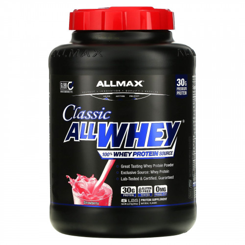 ALLMAX, AllWhey Classic, 100% сывороточный белок, клубника, 5 фунтов (2,27 кг)