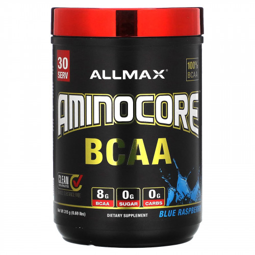 ALLMAX, аминокислоты с разветвленной цепью AMINOCORE, голубая малина, 315 г (0,69 фунта)