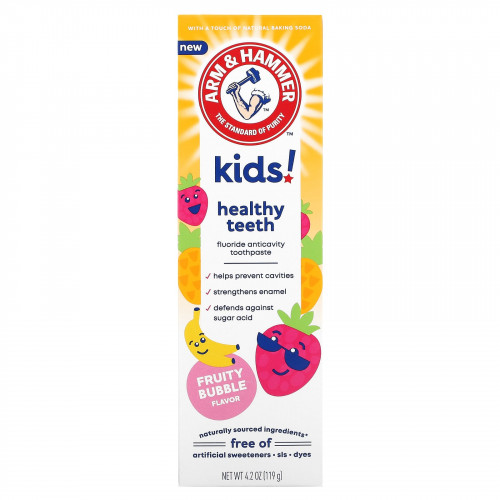 Arm & Hammer, Kids Healthy Teeth, зубная паста с фтором, против кариеса, 2 года + фруктовые пузырьки, 119 г (4,2 унции)