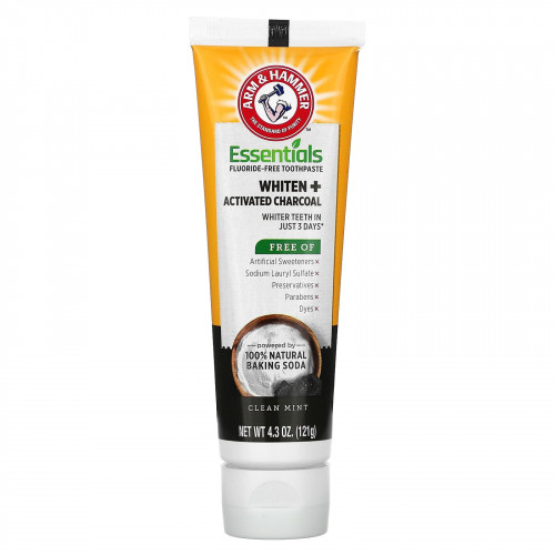 Arm & Hammer, Whiten + Activated Charcoal, зубная паста без фтора, чистая мята, 121 г (4,3 унции)