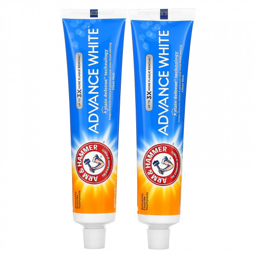 Arm & Hammer, Advance White, отбеливающая зубная паста с фторидом против кариеса, чистая мята, двойная упаковка, 170 г (6 унций) каждая