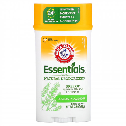 Arm & Hammer, Essentials с натуральными дезодорирующими компонентами, дезодорант, свежий розмарин и лаванда, 71 г (2,5 унции)