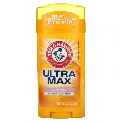 Arm & Hammer, UltraMax, твердый дезодорант-антиперспирант для женщин, свежий пудровый аромат, 73 г (2,6 унции)