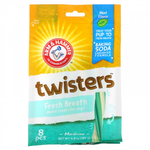 Arm & Hammer, Twister, лакомства для собак Fresh Breath, средний, с мятой, 8 шт.