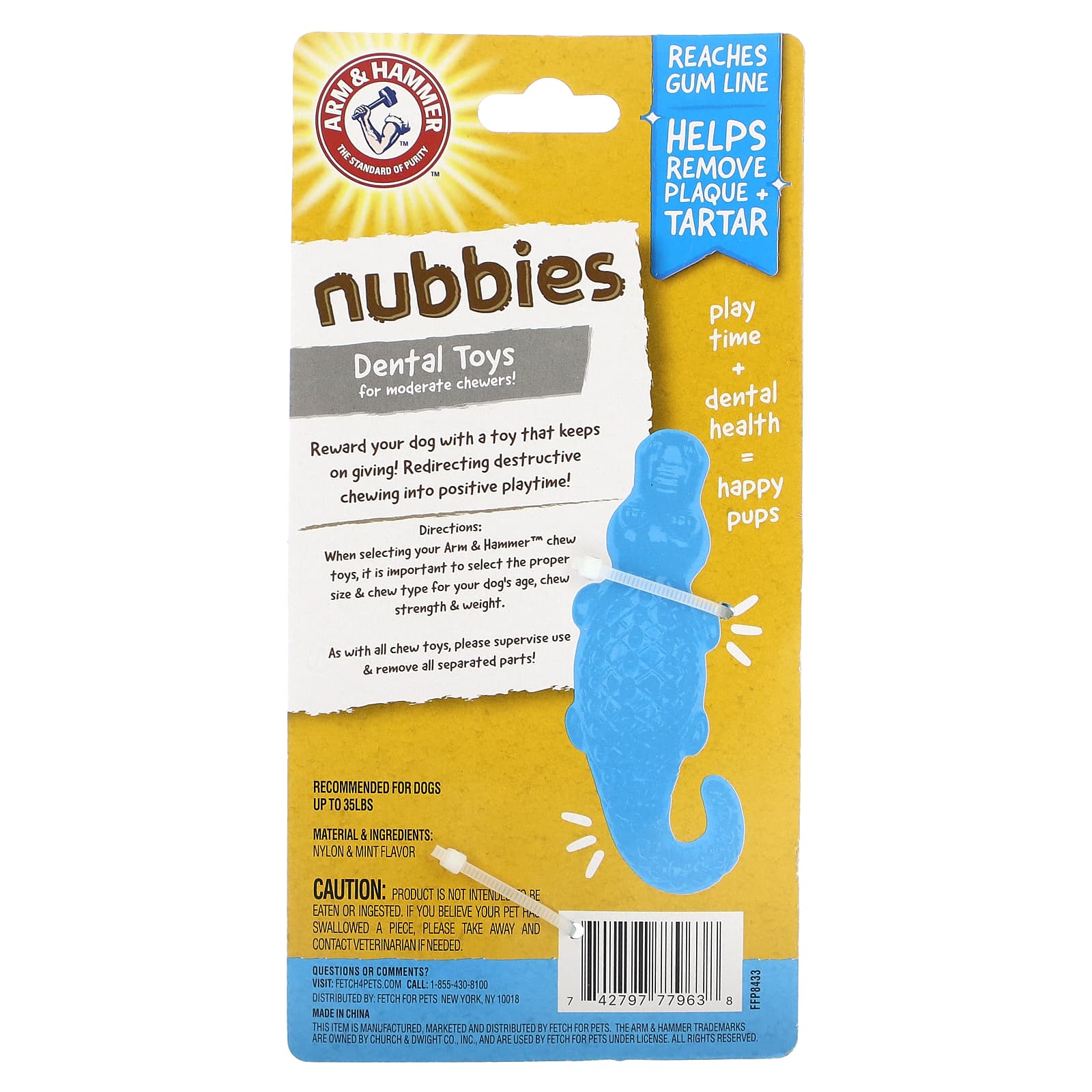 Arm & Hammer, Nubbies, стоматологические игрушки для людей, которые не любят жевать, Gator, мята, 1 игрушка