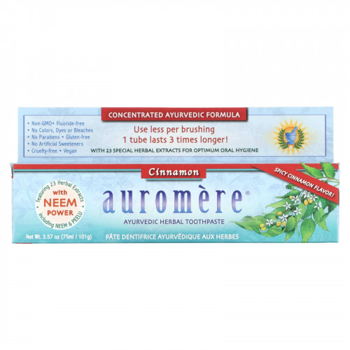 Auromere, Аюрведическая зубная паста на травах, пряная корица, 101 г (3,57 унции)