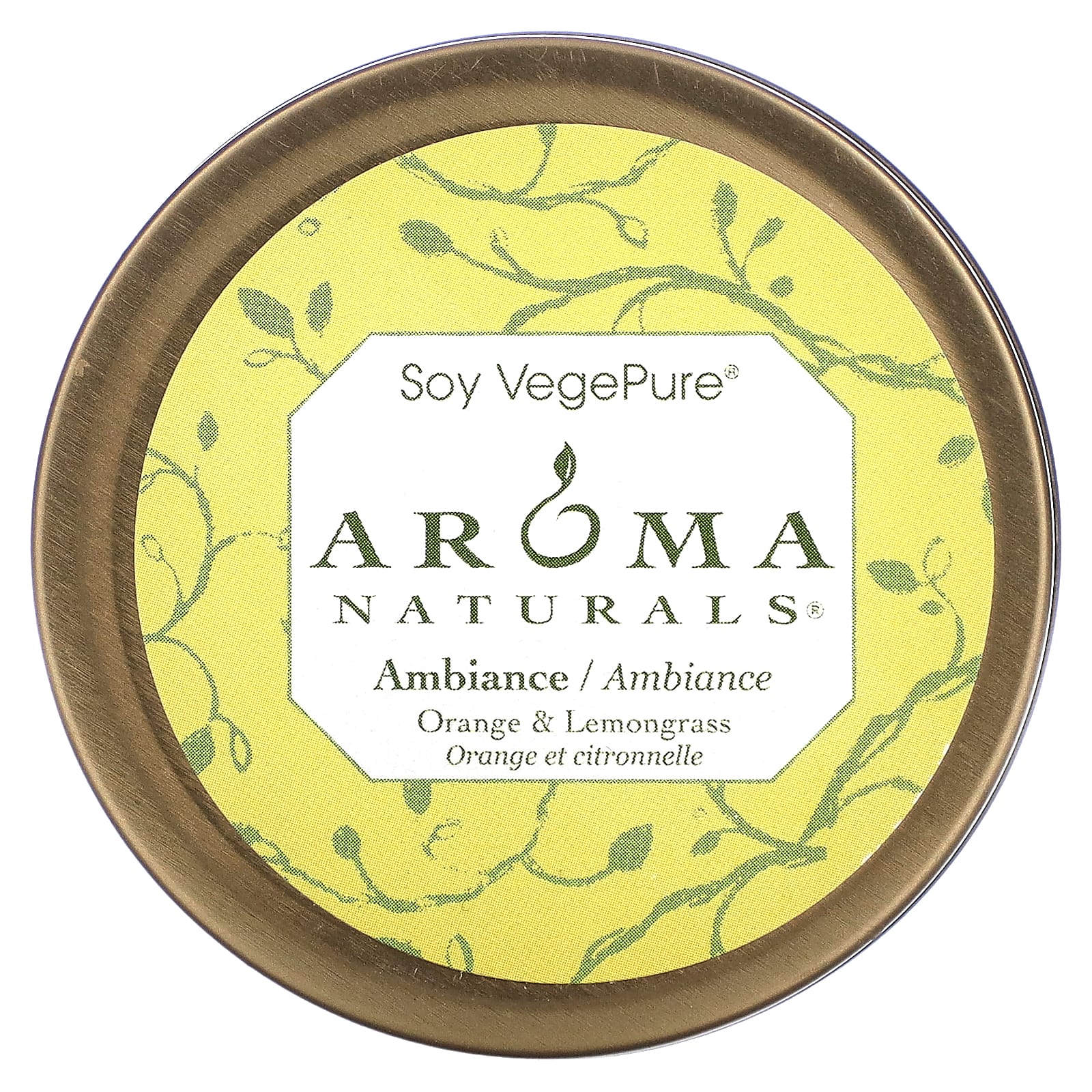 Aroma Naturals, Soy VegePure, Ambiance, свеча для путешествий в жестяной банке, апельсин и лемонграсс, 79,38 г (2,8 унции)