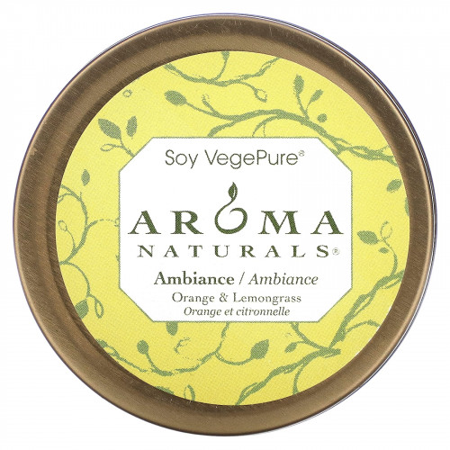 Aroma Naturals, Soy VegePure, Ambiance, свеча для путешествий в жестяной банке, апельсин и лемонграсс, 79,38 г (2,8 унции)